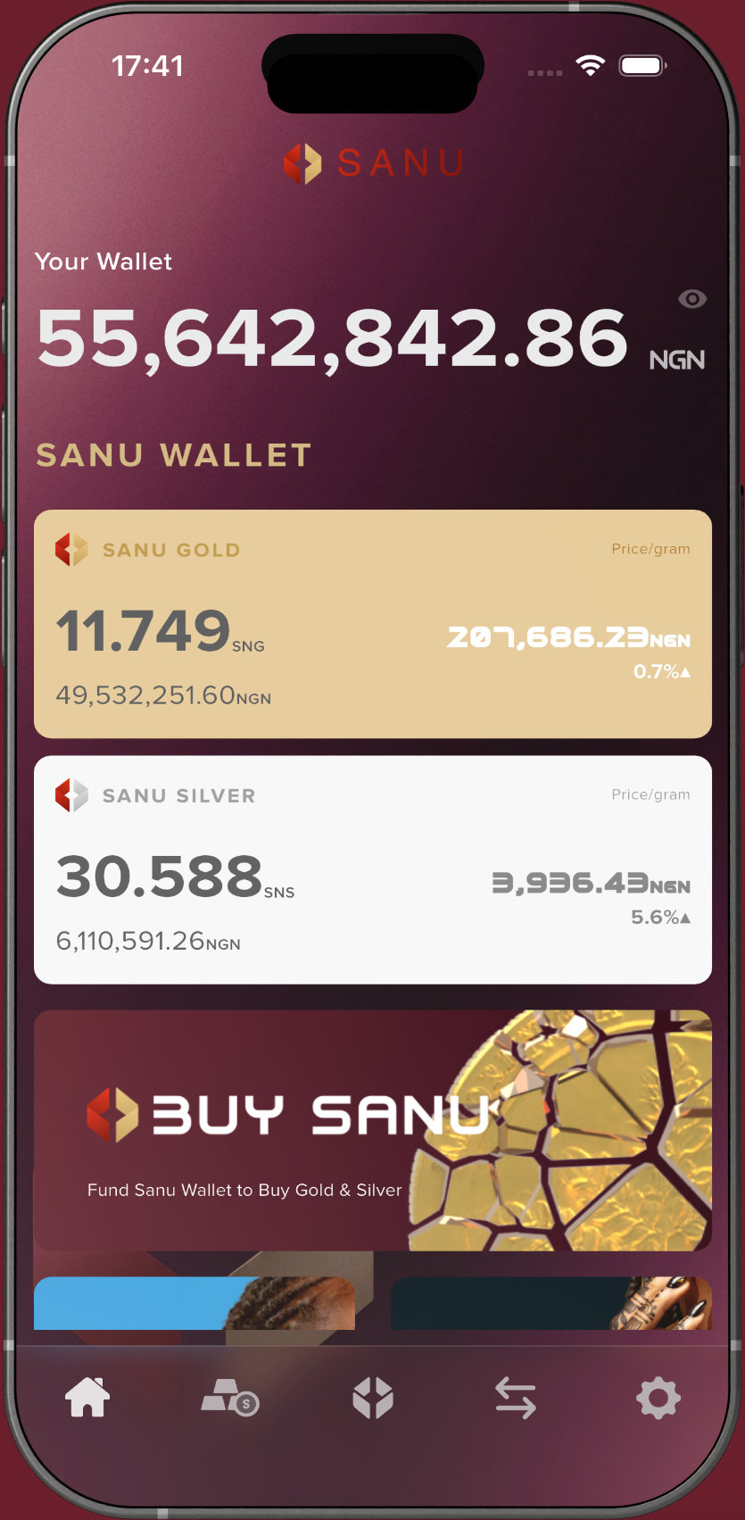 Sanu screen on a smartphone